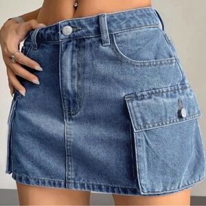 Denim Mini Skirt with Cargo Pocket